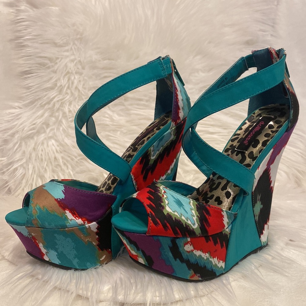 Dollhouse Mayans Multi Colored Platform Wedges - image 2